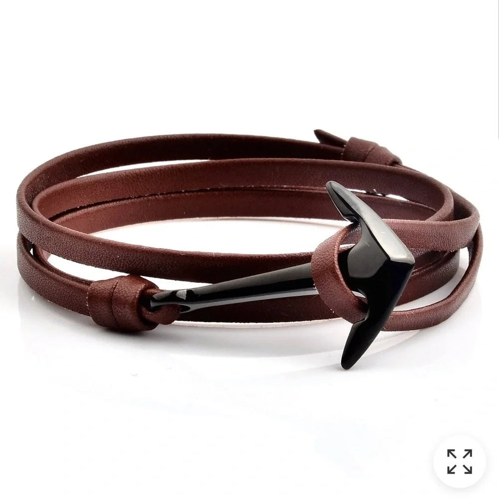 Crucible Men's Black Plated Leather Wrap Bracelet
